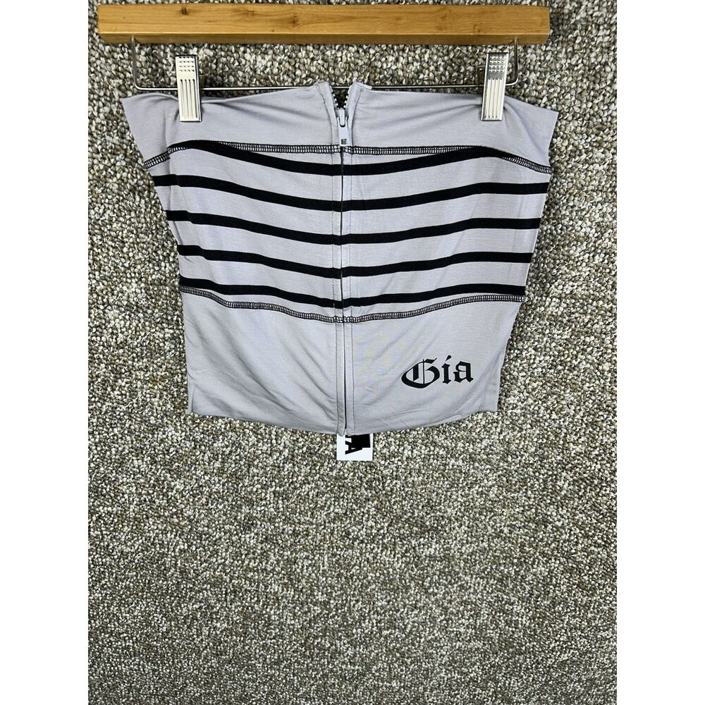 I.Am.Gia Blare Boob Tube Top Zip Up Grey & Black Stripe Medium New